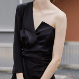 Asymmetric patchwork one-sleeve mini dress