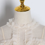Ruffled mesh O-Neck blouse in colors