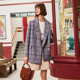 Asymmetric oversize plaid long blazer