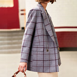Asymmetric oversize plaid long blazer