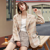 Caramel oversize plaid long blazer