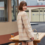 Caramel oversize plaid long blazer