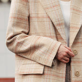 Caramel oversize plaid long blazer
