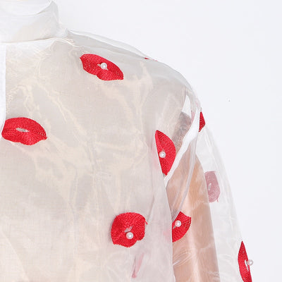 Kiss kiss bowknot organza blouse