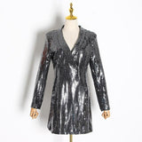 Sequinned silver blazer mini dress