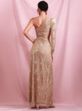 DIVA one-sleeve slit gown in champagne
