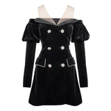 Double-breasted velvet mini dress