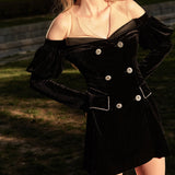 Double-breasted velvet mini dress