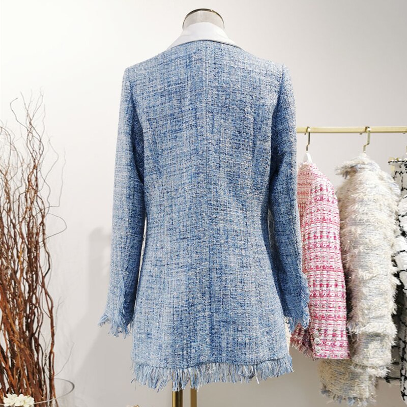 Tasseled tweed coat in blue