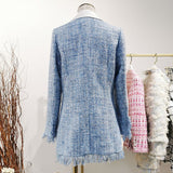 Tasseled tweed coat in blue