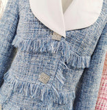 Tasseled tweed coat in blue
