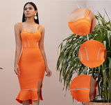 EVA Orange Mermaid Slit Midi Dress