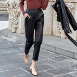 Elegant faux leather ankle-pants