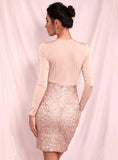 Deep V-Neck sequinned apricot dress