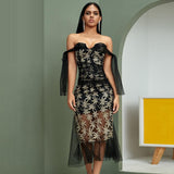 MEERA mesh embroidered gown