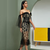 MEERA mesh embroidered gown