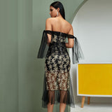 MEERA mesh embroidered gown