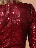 Wine red ruched turtleneck mini dress