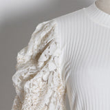 Lantern-sleeve lace sweater