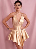 MONA Faux Leather Halter Mini Dress
