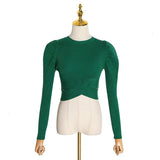 Knitted long-sleeve crop top