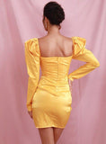 MALIA puff-sleeve yellow mini dress