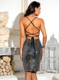 MEDINA Criss-cross Backless Sequined Mini Dress