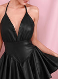 MONA faux leather pleated mini dress in black