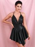 MONA faux leather pleated mini dress in black