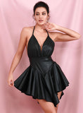 MONA faux leather pleated mini dress in black