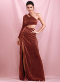 Lurex terracotta slit gown