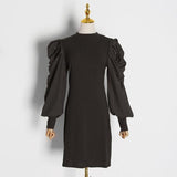 Puff-sleeve sweater dress