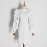 Puff-sleeve sweater dress