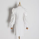 Puff-sleeve sweater dress
