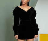 MARIAH Deep V-Neck black mini dress