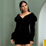 MARIAH Deep V-Neck black mini dress