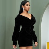 MARIAH Deep V-Neck black mini dress