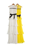 ROBIN cascade ruffled pleated gown in white