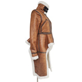 Asymmetric turtleneck winter coat in brown