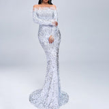 ALEV Off-shoulder Sequined Gown in colors