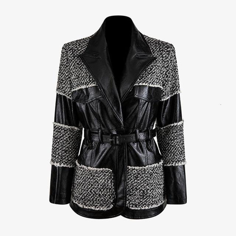 Patchwork stylish faux leather jacket