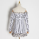 Off-shoulder polka dot ruffled dress