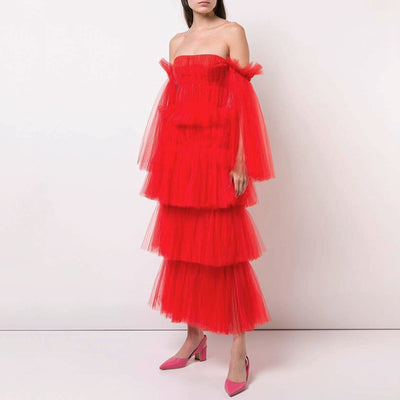 LUXANA off-shoulder chiffon dress