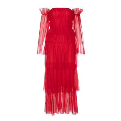 LUXANA off-shoulder chiffon dress