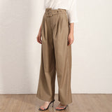 Belted wide-leg beige pants