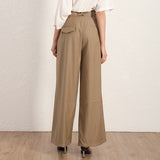 Belted wide-leg beige pants