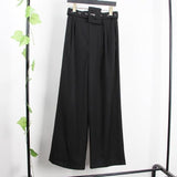 Belted wide-leg beige pants
