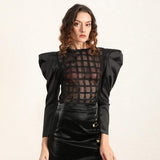 Puff-sleeve mesh blouse in colors