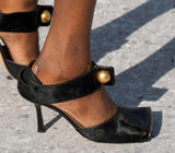 Square toe patchwork mules