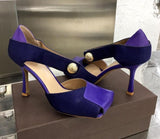 Square toe patchwork mules